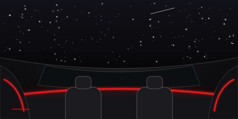 Illustration: Sternenhimmel im Dachhimmel und rote Ambientebeleuchtung im Innenraum