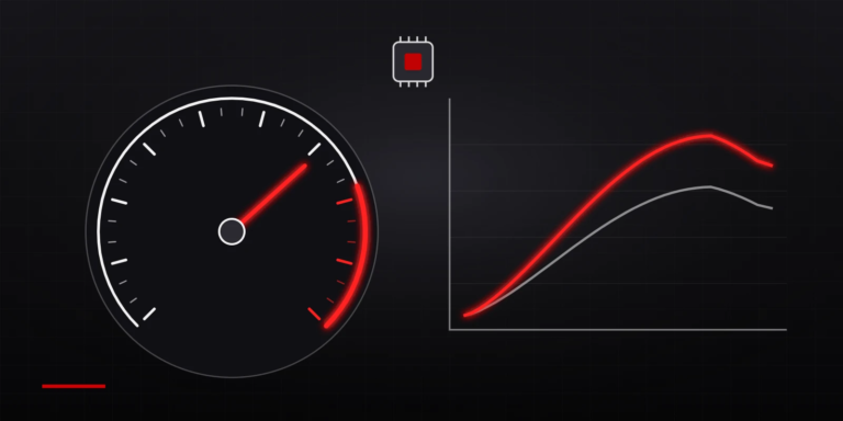 Illustration: Drehzahlmesser und Leistungskurve vor und nach dem Chiptuning