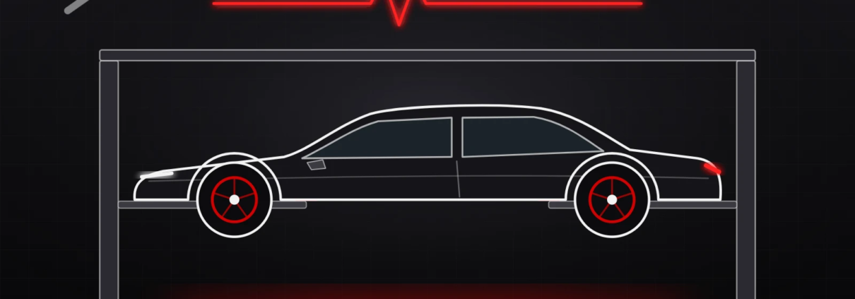 Illustration: Auto auf der Hebebühne in der Werkstatt