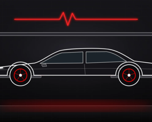 Illustration: Auto auf der Hebebühne in der Werkstatt