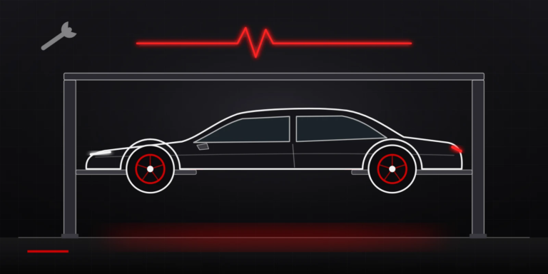 Illustration: Auto auf der Hebebühne in der Werkstatt
